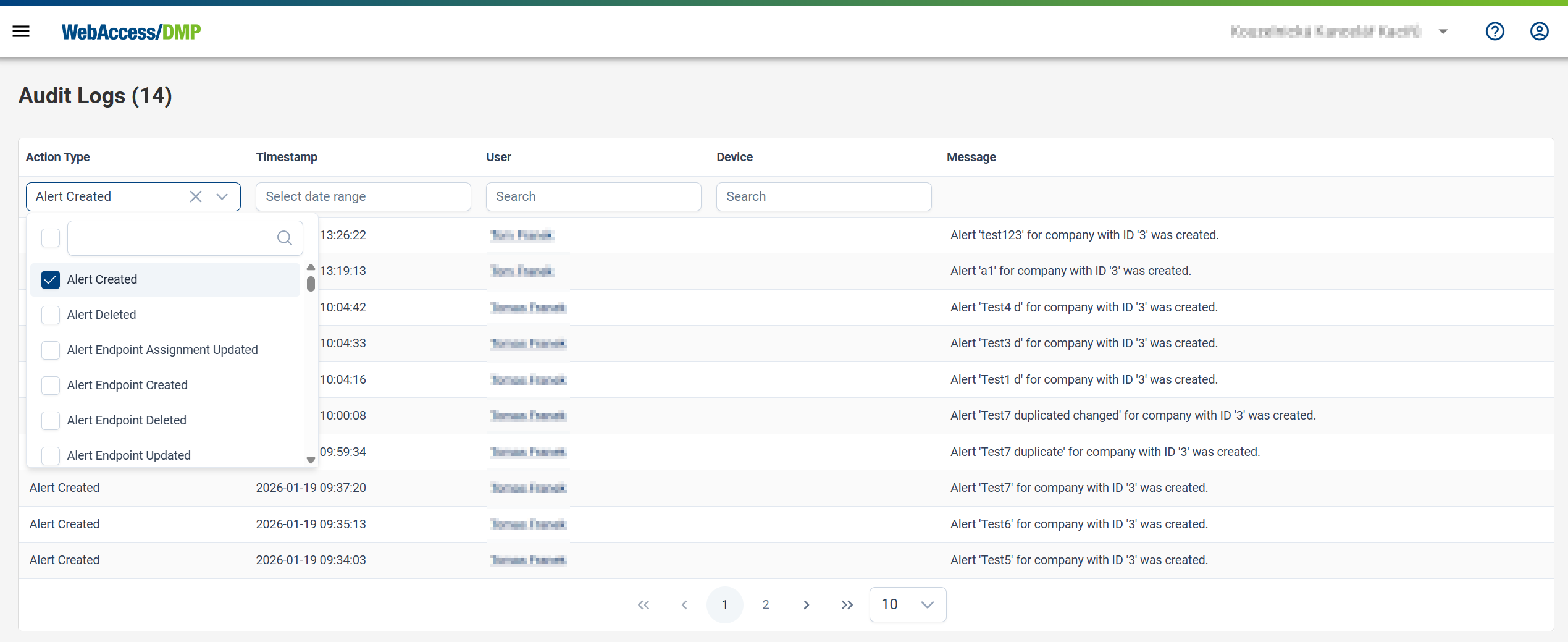 Filtering by Action Type Filtering by Action Type