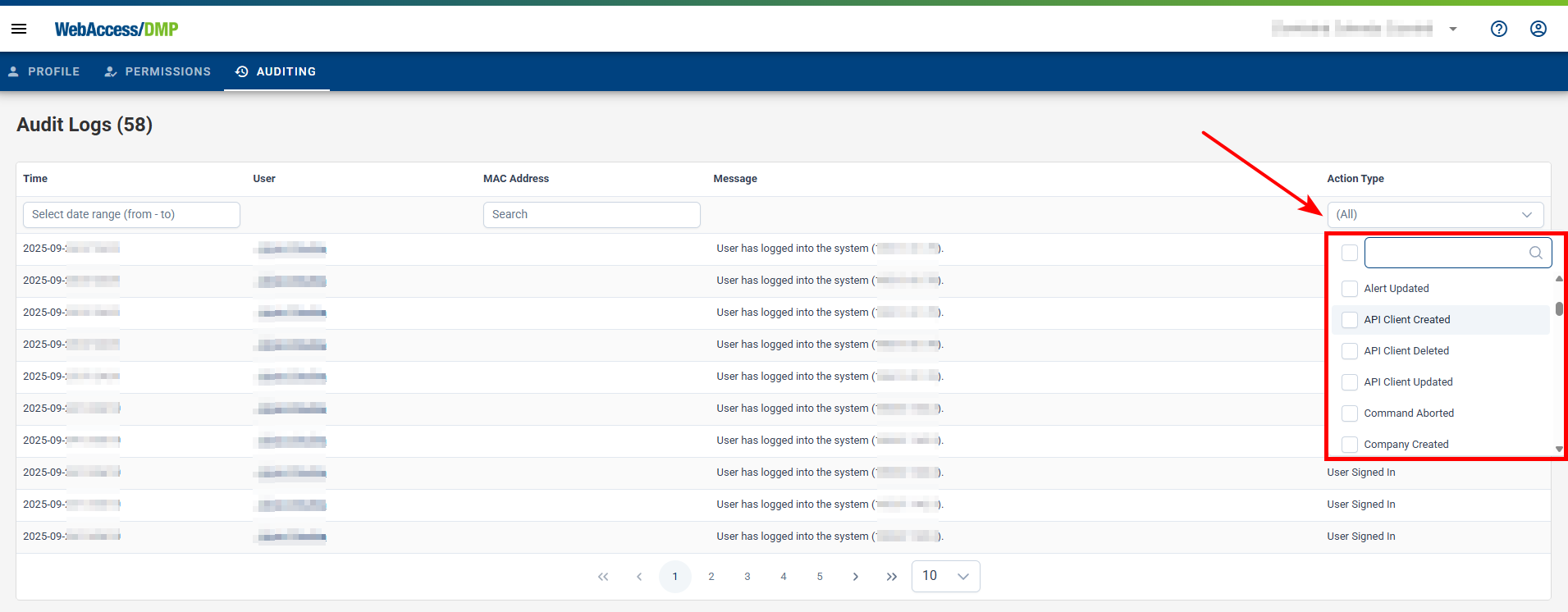 Filtering by Action Type