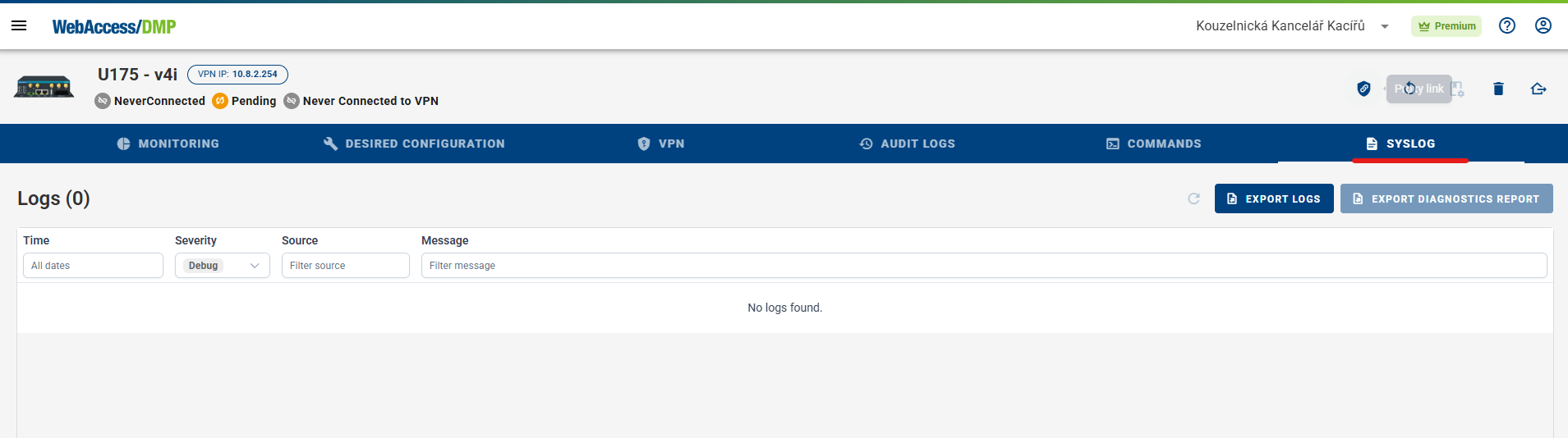 Syslog tab